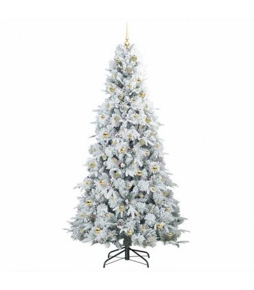 vidaXL Artificial Hinged Christmas Tree Green and white 240 cm