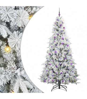 vidaXL Artificial Hinged Christmas Tree Green and white 240 cm