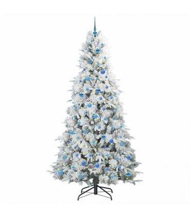 vidaXL Artificial Hinged Christmas Tree Green and white 240 cm