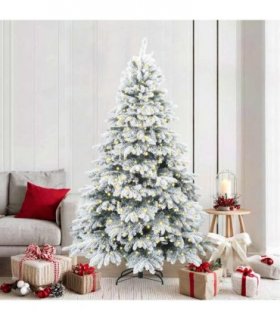 vidaXL Artificial Hinged Christmas Tree 210 cm 300 LEDs Warm White