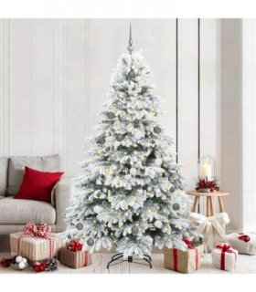 vidaXL Artificial Hinged Christmas Tree 210 cm 300 LEDs Warm White