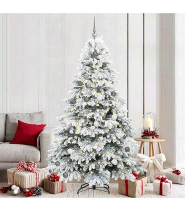 vidaXL Artificial Hinged Christmas Tree 210 cm 300 LEDs Warm White