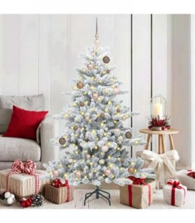 vidaXL Artificial Hinged Christmas Tree Green and white 150 cm PVC