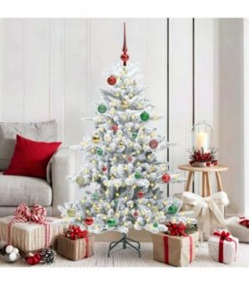 vidaXL Artificial Hinged Christmas Tree Green and white 150 cm PVC