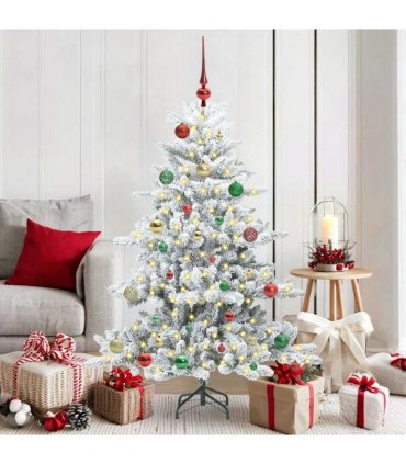 vidaXL Artificial Hinged Christmas Tree Green and white 150 cm PVC