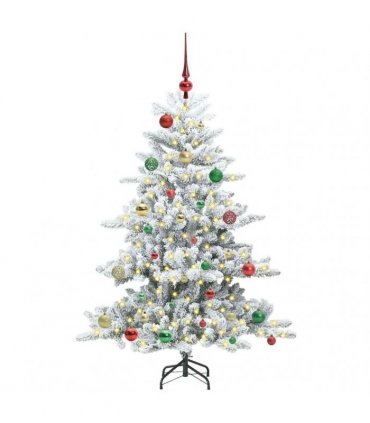vidaXL Artificial Hinged Christmas Tree Green and white 150 cm PVC