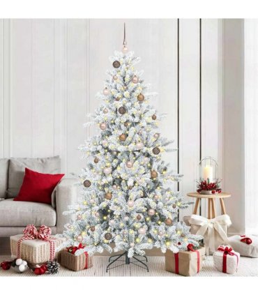 vidaXL Artificial Hinged Christmas Tree Green and white 210 cm PVC