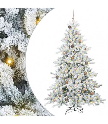 vidaXL Artificial Hinged Christmas Tree Green and white 210 cm PVC