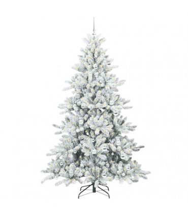 vidaXL Artificial Hinged Christmas Tree Green and white 210 cm PVC