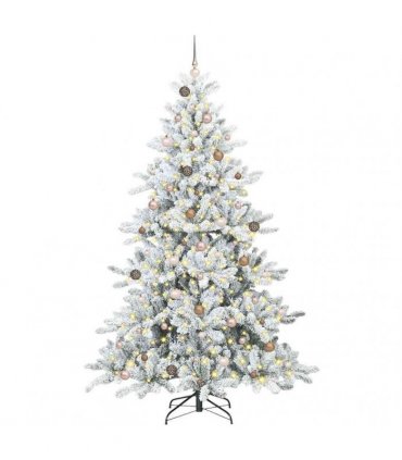 vidaXL Artificial Hinged Christmas Tree Green and white 240 cm PVC