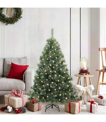 vidaXL Artificial Hinged Christmas Tree Green and white 120 cm