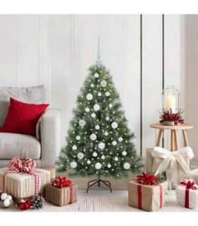 vidaXL Artificial Hinged Christmas Tree Green and white 120 cm