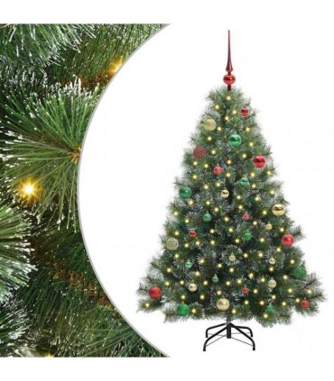 vidaXL Artificial Hinged Christmas Tree Green and white 150 cm