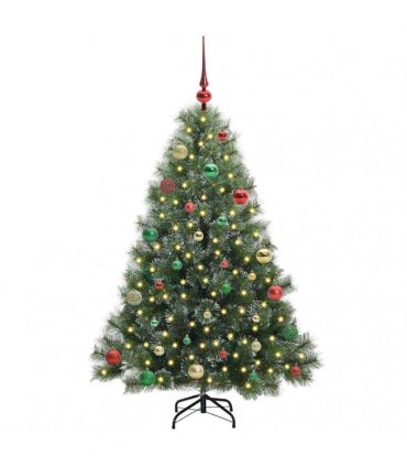 vidaXL Artificial Hinged Christmas Tree Green and white 150 cm