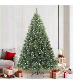 vidaXL Artificial Hinged Christmas Tree Green and white 210 cm