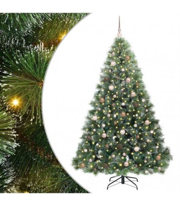vidaXL Artificial Hinged Christmas Tree Green and white 210 cm