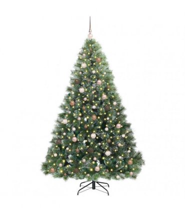 vidaXL Artificial Hinged Christmas Tree Green and white 210 cm