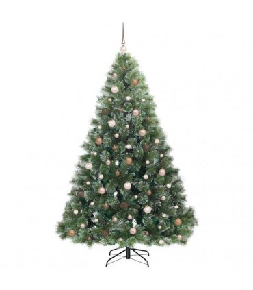 vidaXL Artificial Hinged Christmas Tree Green and white 210 cm