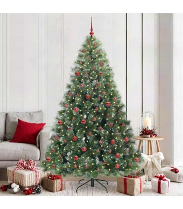 vidaXL Artificial Hinged Christmas Tree Green and white 210 cm