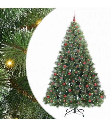 vidaXL Artificial Hinged Christmas Tree Green and white 210 cm