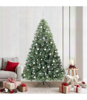 vidaXL Artificial Hinged Christmas Tree Green and white 210 cm