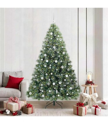 vidaXL Artificial Hinged Christmas Tree Green and white 210 cm