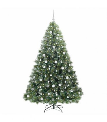 vidaXL Artificial Hinged Christmas Tree Green and white 210 cm