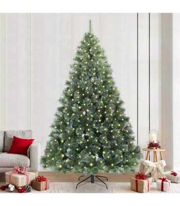 vidaXL Artificial Hinged Christmas Tree Green and white 240 cm