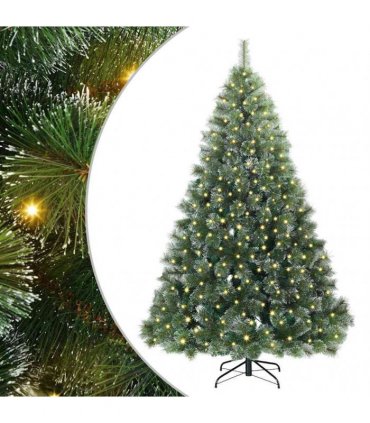 vidaXL Artificial Hinged Christmas Tree Green and white 240 cm