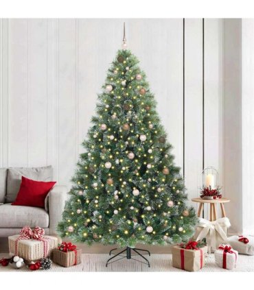 vidaXL Artificial Hinged Christmas Tree Green and white 240 cm
