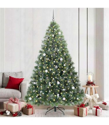 vidaXL Artificial Hinged Christmas Tree Green and white 240 cm