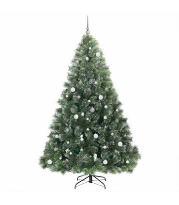 vidaXL Artificial Hinged Christmas Tree Green and white 240 cm