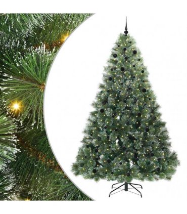 vidaXL Artificial Hinged Christmas Tree Green and white 240 cm