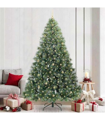 vidaXL Artificial Hinged Christmas Tree Green and white 240 cm
