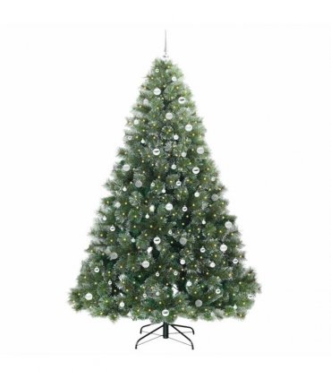 vidaXL Artificial Hinged Christmas Tree Green and white 240 cm