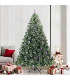 vidaXL Artificial Hinged Christmas Tree Green and white 240 cm