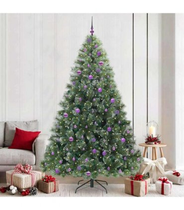 vidaXL Artificial Hinged Christmas Tree Green and white 240 cm