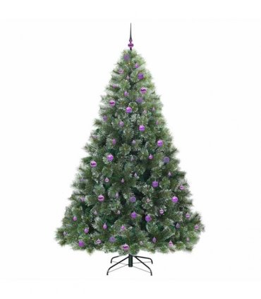 vidaXL Artificial Hinged Christmas Tree Green and white 240 cm