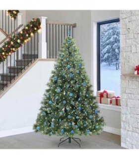 vidaXL Artificial Hinged Christmas Tree Green and white 240 cm