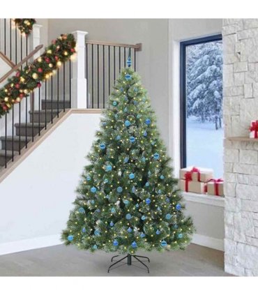 vidaXL Artificial Hinged Christmas Tree Green and white 240 cm