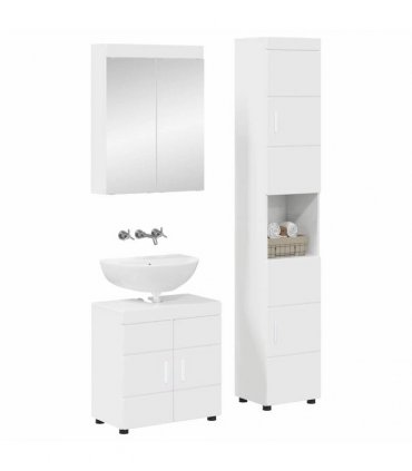 vidaXL Bathroom Furniture Set TULUM 3 pcs High Gloss White