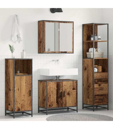 vidaXL Bathroom Furniture Set 3 pcs Old Wood Engineered Wood