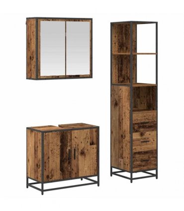 vidaXL Bathroom Furniture Set 3 pcs Old Wood Engineered Wood
