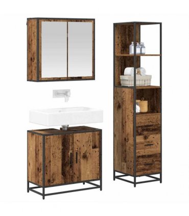vidaXL Bathroom Furniture Set 3 pcs Old Wood Engineered Wood