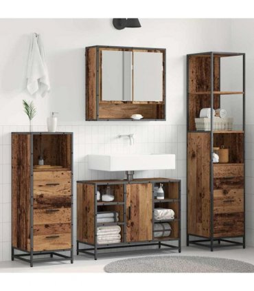 vidaXL Bathroom Furniture Set 4 pcs Old Wood Engineered Wood