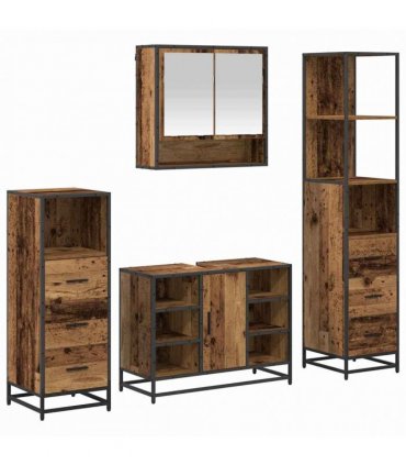 vidaXL Bathroom Furniture Set 4 pcs Old Wood Engineered Wood