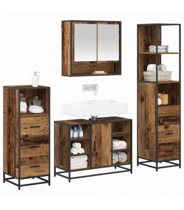 vidaXL Bathroom Furniture Set 4 pcs Old Wood Engineered Wood