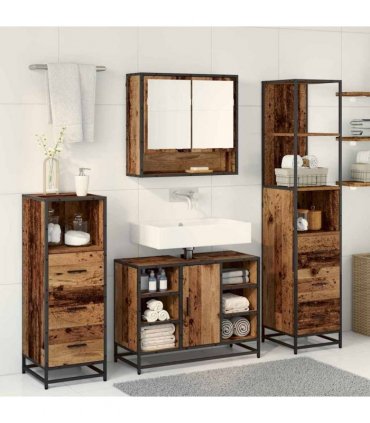 vidaXL Bathroom Furniture Set 4 pcs Old Wood Engineered Wood