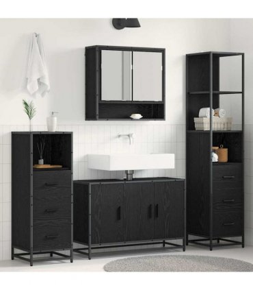 vidaXL Bathroom Furniture Set 4 pcs Black Oak Engineered Wood