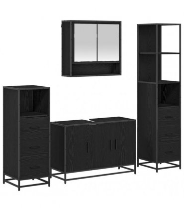 vidaXL Bathroom Furniture Set 4 pcs Black Oak Engineered Wood
